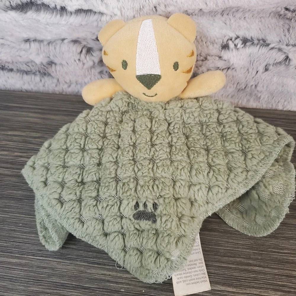 BABY STARTERS Tiger Lovey Security Blanket Paw Print Chenille Sage Green 2021